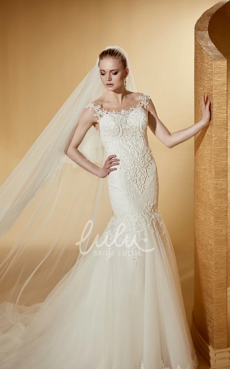 Mermaid Lace Wedding Dress with Scooped Neck and Brush Train Elegant and Beautiful