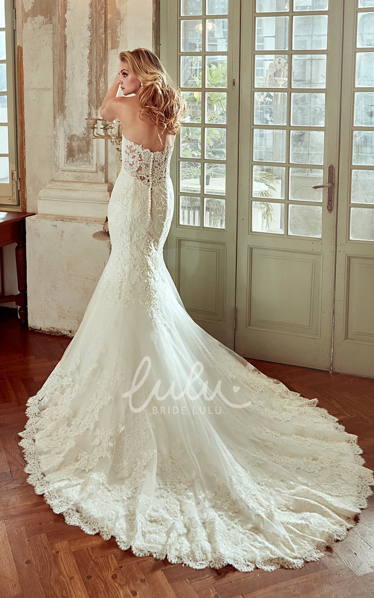 Lace Mermaid Wedding Dress with Embroidery and Court Train Sweetheart Elegant