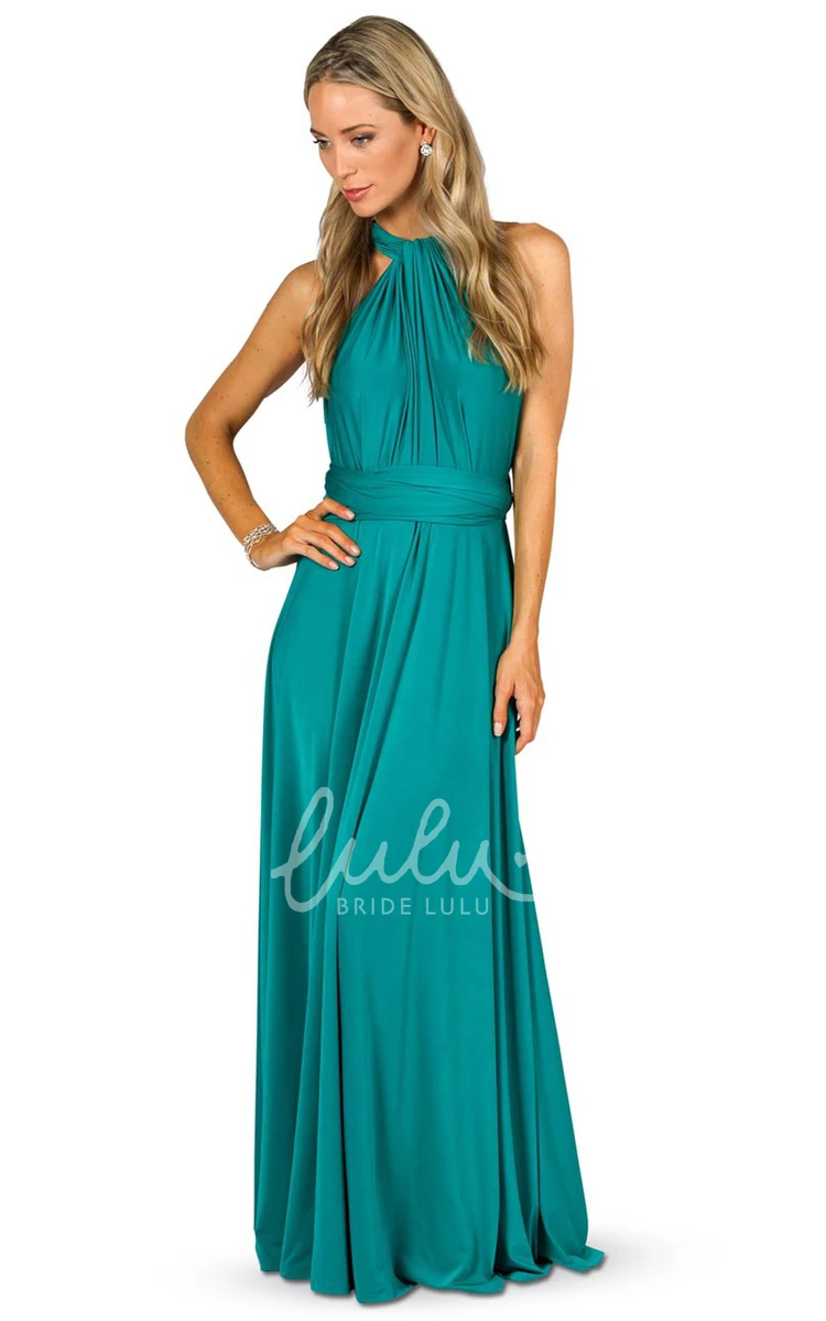 Ruched Halter Convertible Bridesmaid Dress with Straps Maxi Length