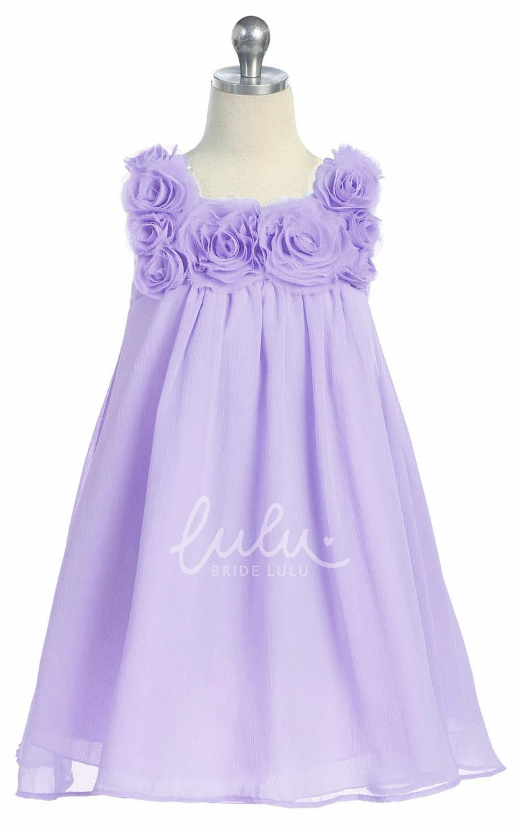 Sleeveless Chiffon Knee-Length Flower Girl Dress Simple Dress for Girls