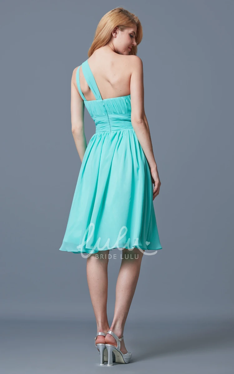 Bridesmaid Dress Chiffon Knee Length One Strap Pleated Charming