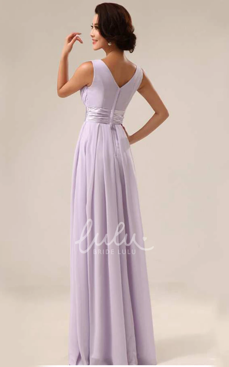 A-Line Chiffon Lace Dress Floor-Length Straps V-Neck Elegant Bridesmaid