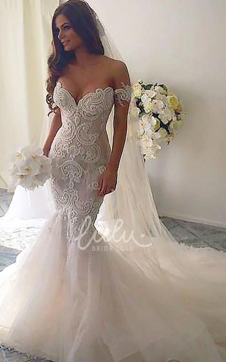 Lace Mermaid Wedding Dress with V-neck and Deep-V Back