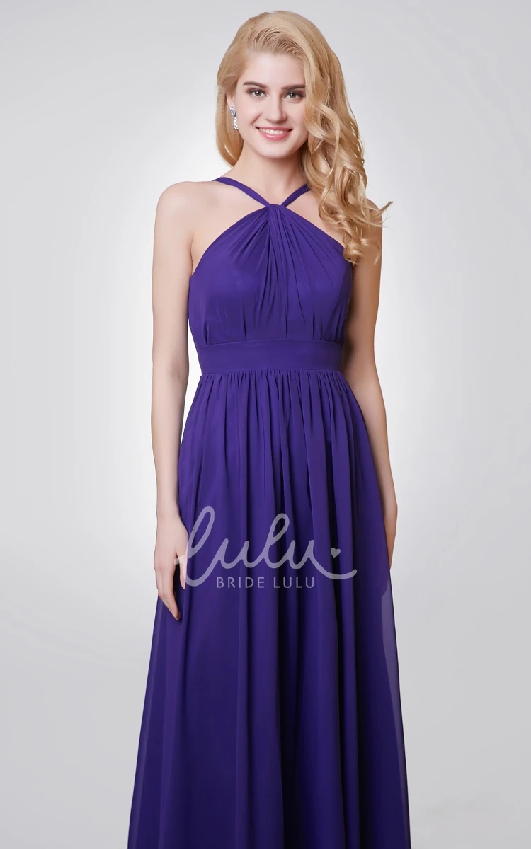 Long Halter Chiffon Dress with Key-hole Elegant Bridesmaid Dress 2024