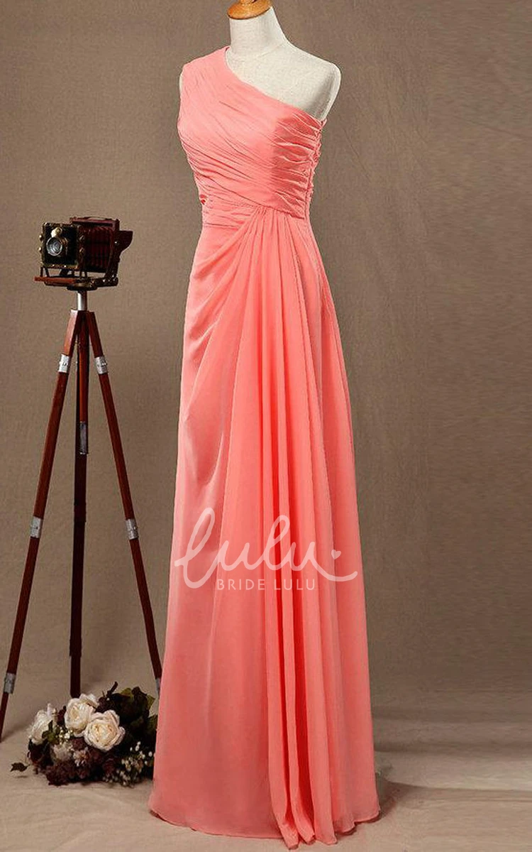 Sleeveless Bridesmaid Dress with Ruched Bodice and One-Shoulder Design