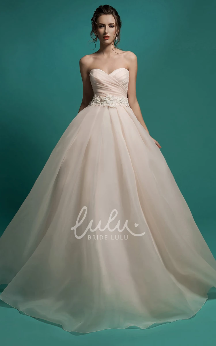 Organza Lace-Up A-Line Wedding Dress with Ruching and Appliques