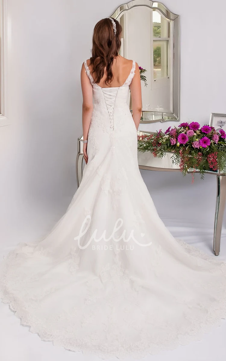 Sleeveless Lace Wedding Dress with Appliques Scoop Neckline and Long Flowy Skirt