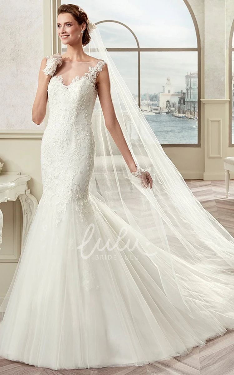 Illusive Cap Sleeve Mermaid Wedding Dress with Open Back