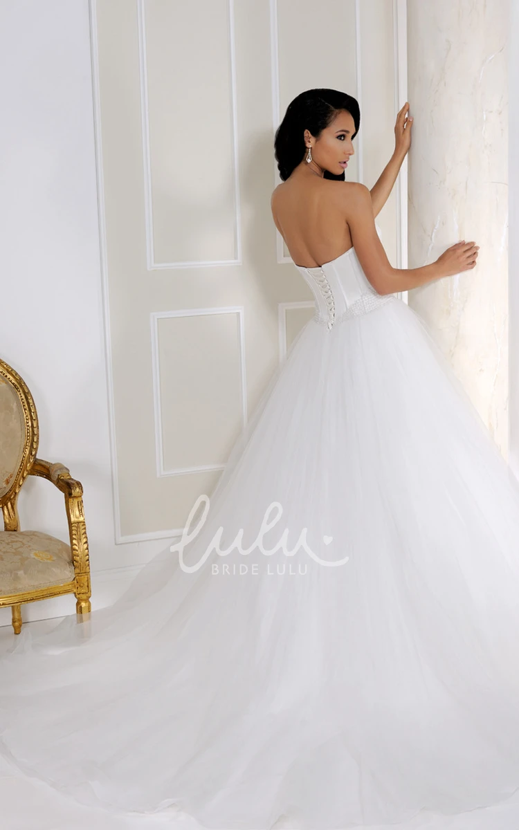 Beaded Satin&Tulle Wedding Dress with Chapel Train Maxi Sweetheart