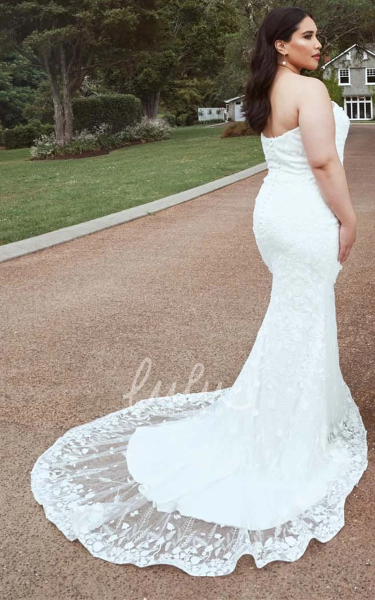 Mermaid Strapless Lace Wedding Dress Romantic Floor-length