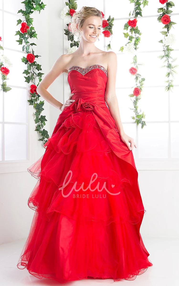 Sweetheart Tulle A-Line Formal Dress with Lace-Up Back and Flower