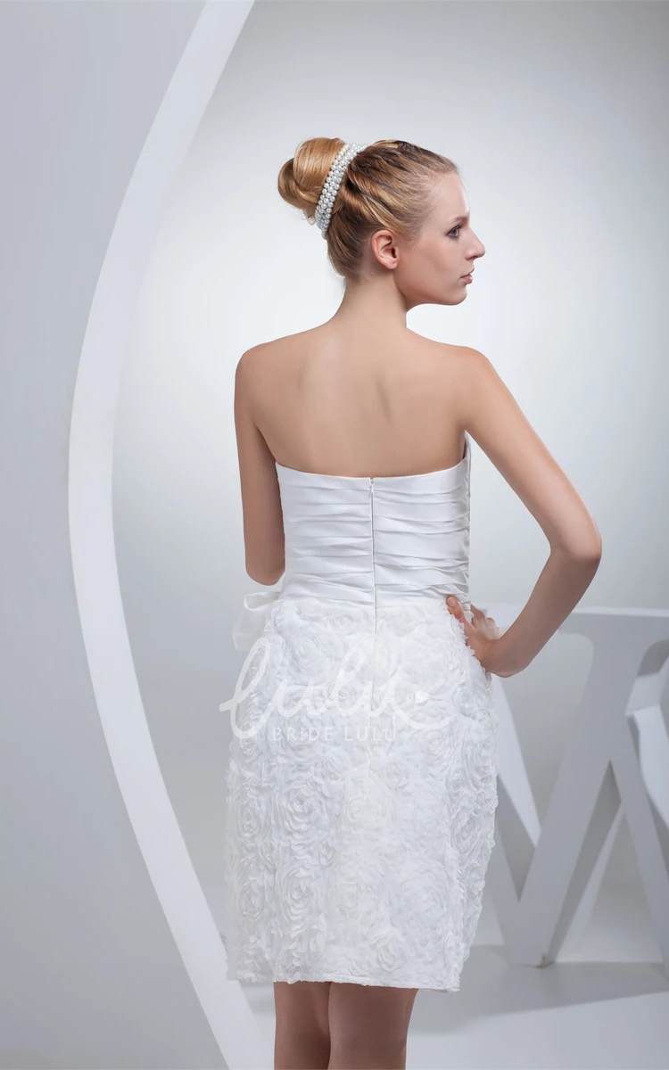 Appliqued Lace Formal Dress with Ruching Knee-Length Strapless Wrap