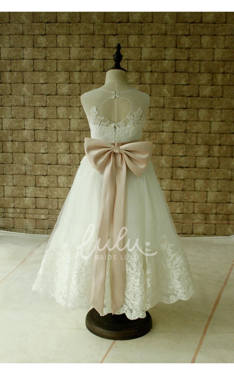 High-Neckline Sleeveless Gown Applique Satin Sash Bow Bridesmaid Dress