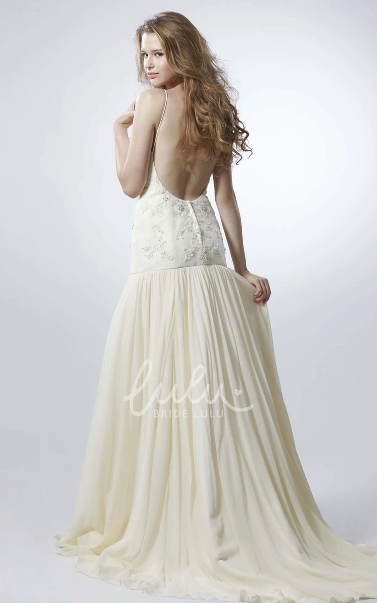 Sleeveless Beaded Chiffon Wedding Dress with Backless Style and Pleats A-Line Elegance