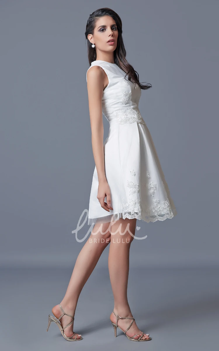 Short Satin Formal Dress with Jewel Neckline and Appliques Classy and Simple