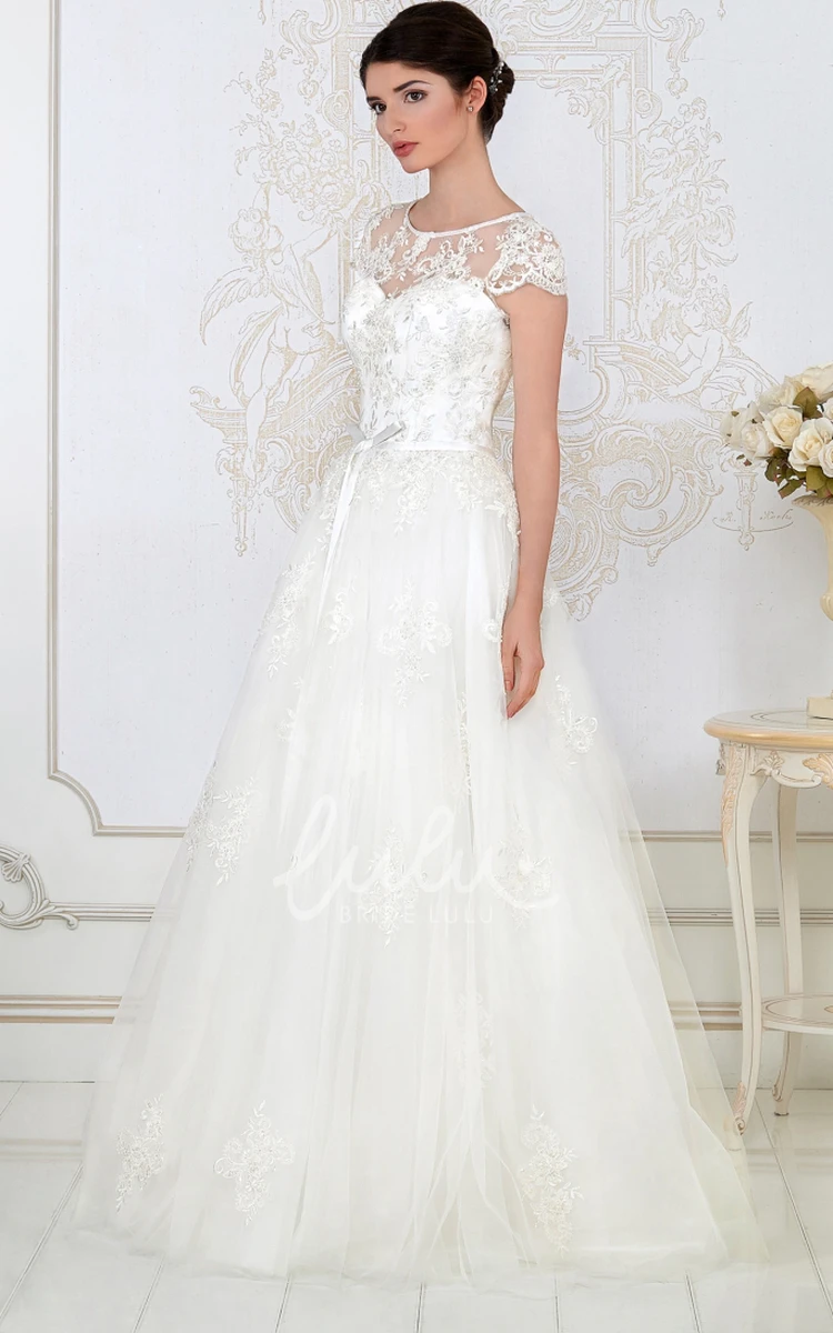 A-Line Tulle & Lace Wedding Dress with Short Sleeves