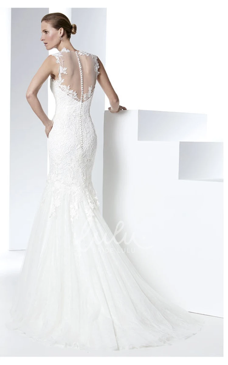 Sleeveless Appliqued Lace Wedding Dress Jewel Neck A-Line Design