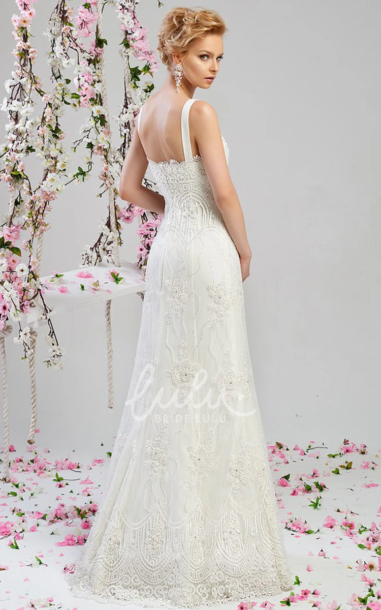 V-Neck Beaded Lace A-Line Wedding Dress Floor-Length