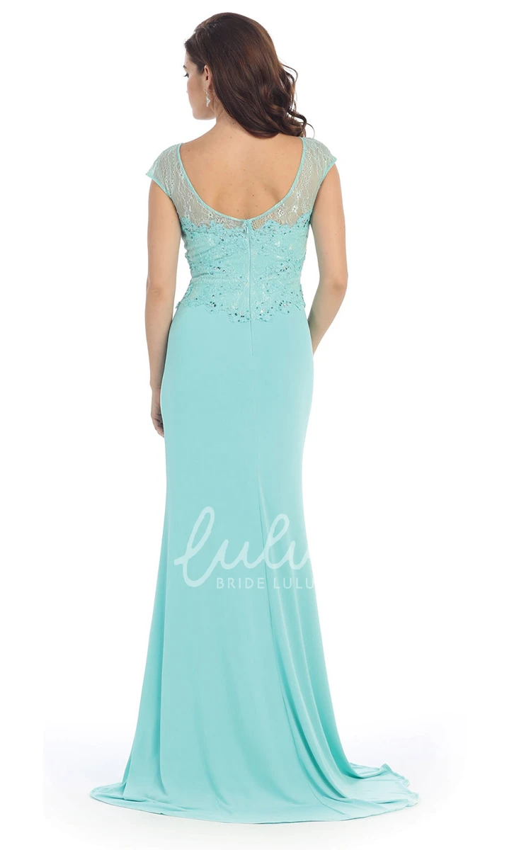 Sheath Jersey Low-V Back Dress with Lace and Appliques Simple Dress for Beach Formal