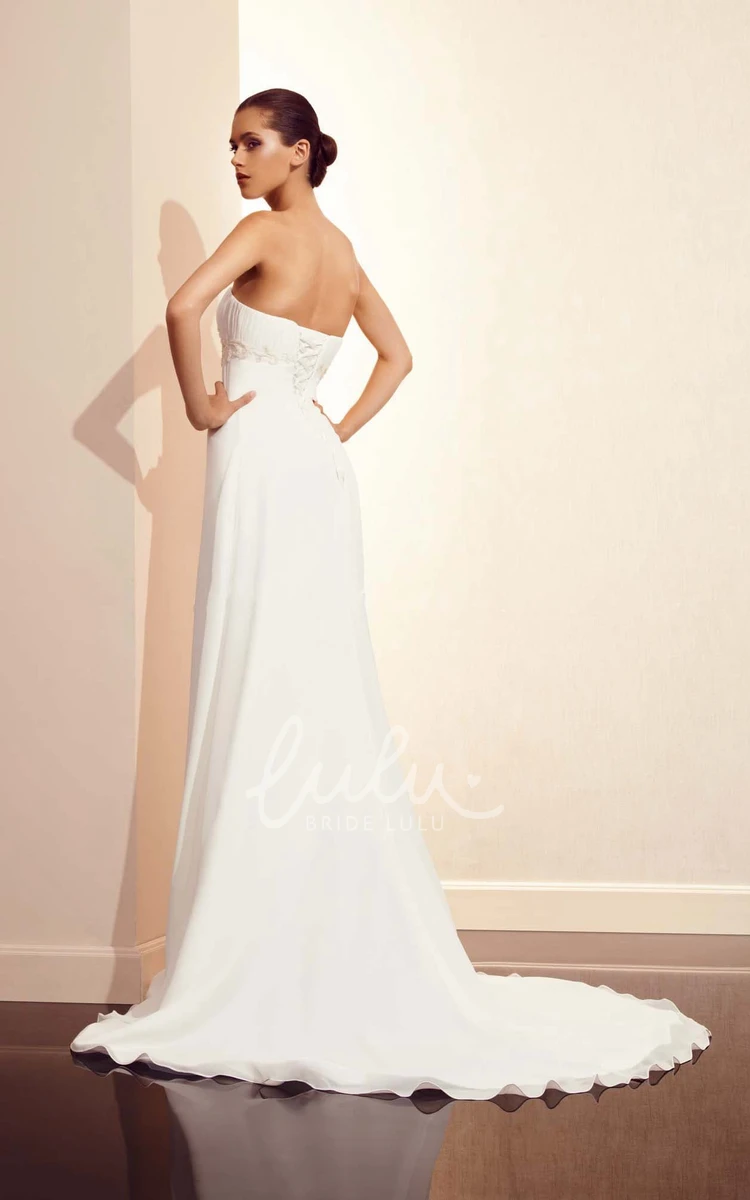 Empire Long Train Sleeveless Wedding Dress with Floor-Length