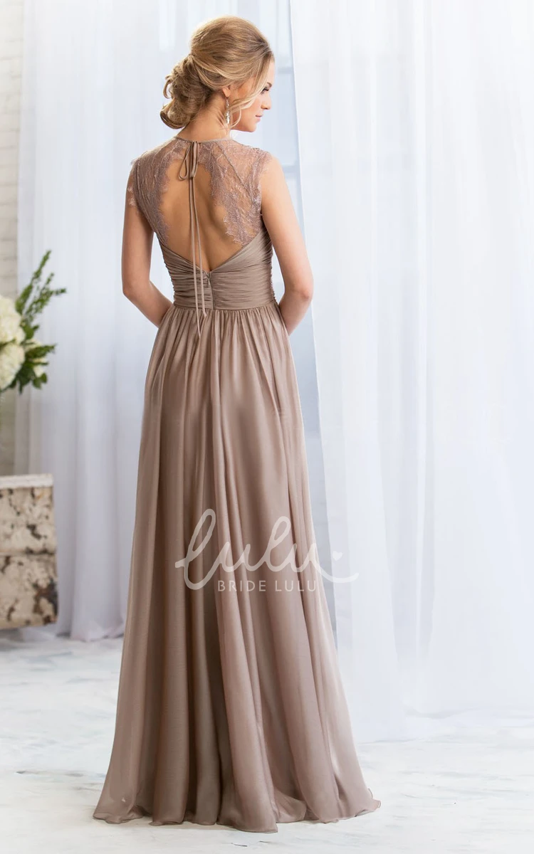Feathered Keyhole Back A-Line Bridesmaid Dress with Cap Sleeves Unique Bridesmaid Dress