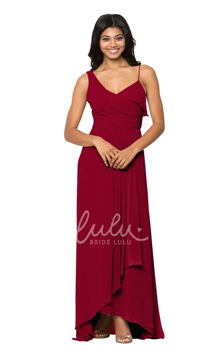 Spaghetti Chiffon Bridesmaid Dress with Ruched & Sleeveless Multi-Color Convertible