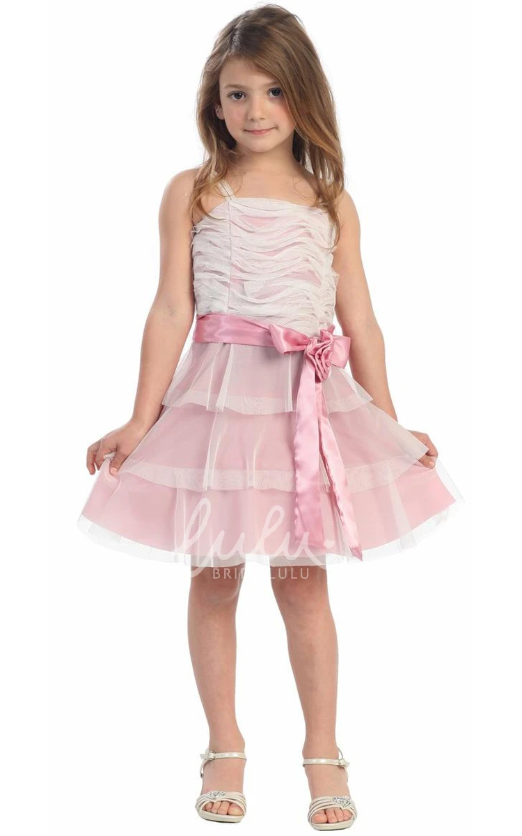 Floral Embroidered Knee-Length Tiered Girl Dress