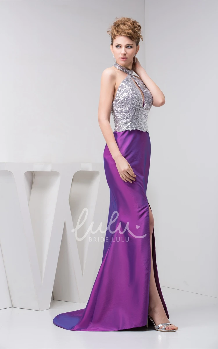 Halter Sleeveless Satin Mermaid Prom Dress with Sequins Elegant Dress