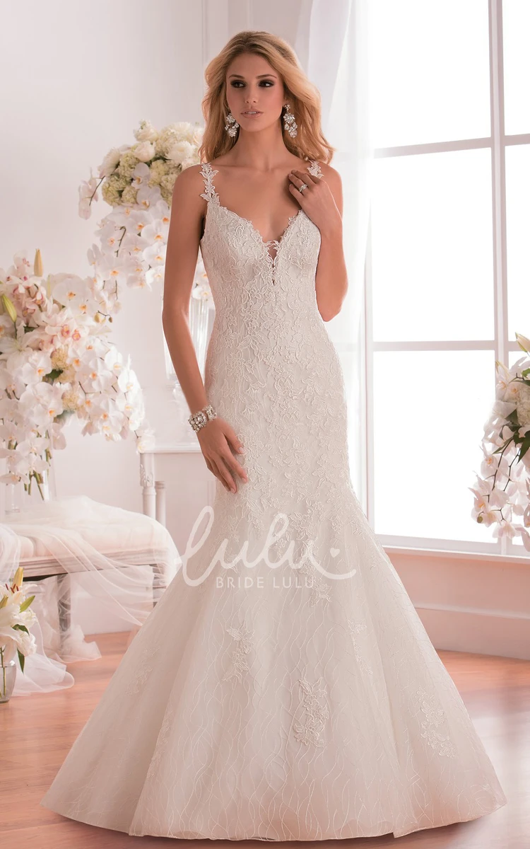 Mermaid Wedding Dress with Appliques and Low Scoop Back V-Neck and Chic