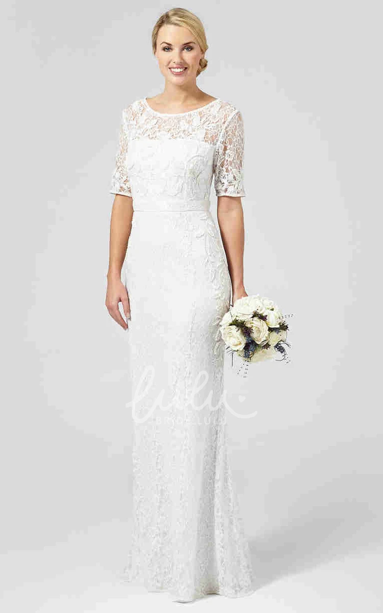 Keyhole Sheath Lace Wedding Dress Half-Sleeve Scoop-Neck Bridal Gown
