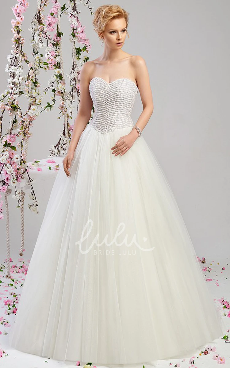 Sweetheart Beaded Tulle Wedding Dress Ball Gown Floor-Length