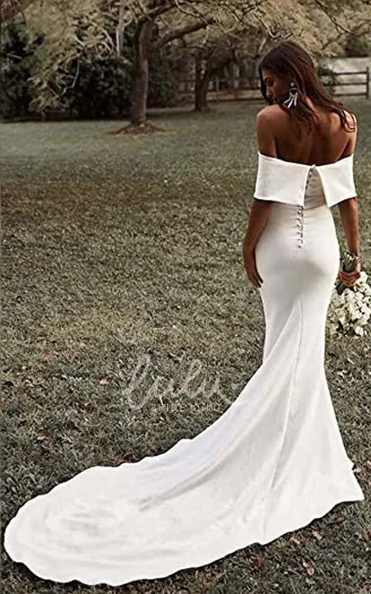 Sexy Satin Mermaid Wedding Dress with Off-the-shoulder and Short Sleeves