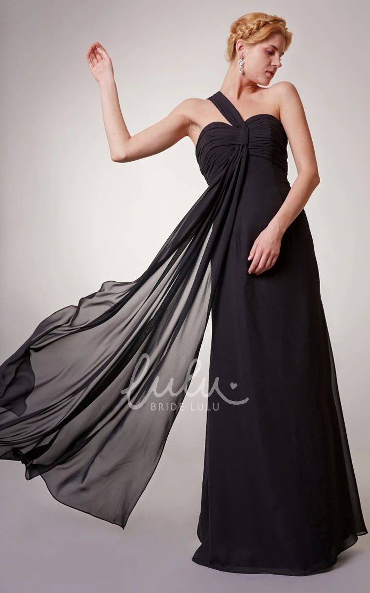 Sheath Chiffon Dress with One-Shoulder Neckline and Ruched Bodice