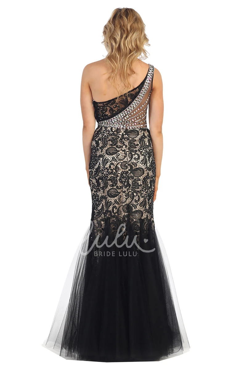 One-Shoulder Sleeveless Tulle Dress with Lace and Beading Mermaid Prom Dress