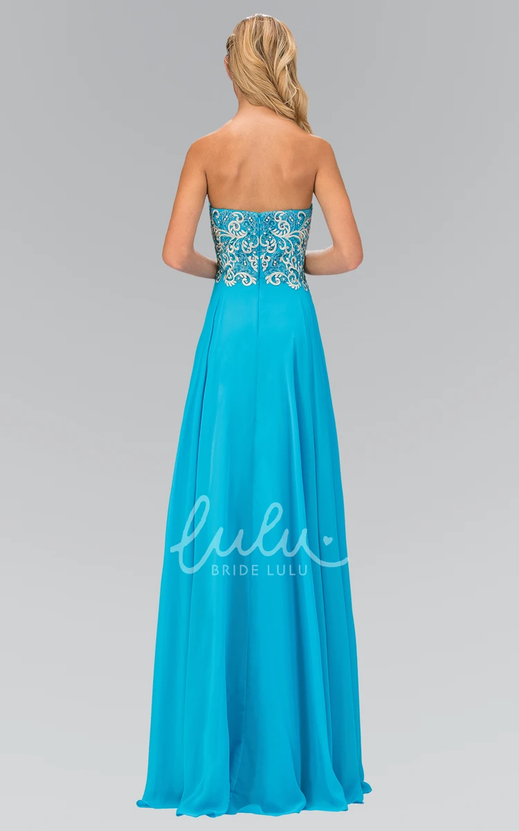 Embroidered A-Line Dress with Pleats Sleeveless Sweetheart Neckline and Chiffon Zipper