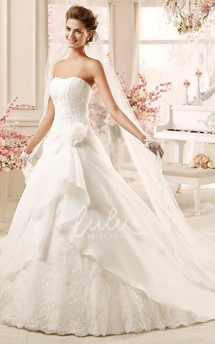 A-line Wedding Dress with Flowers and Ruching Strapless Style