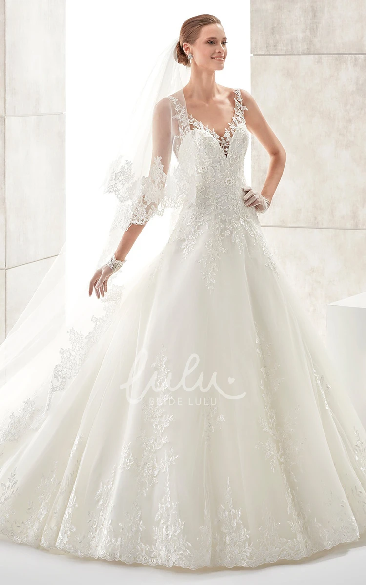 A-line Wedding Gown with Sweetheart Neckline Floral Straps and Low-v Back Classy Bridal Dress