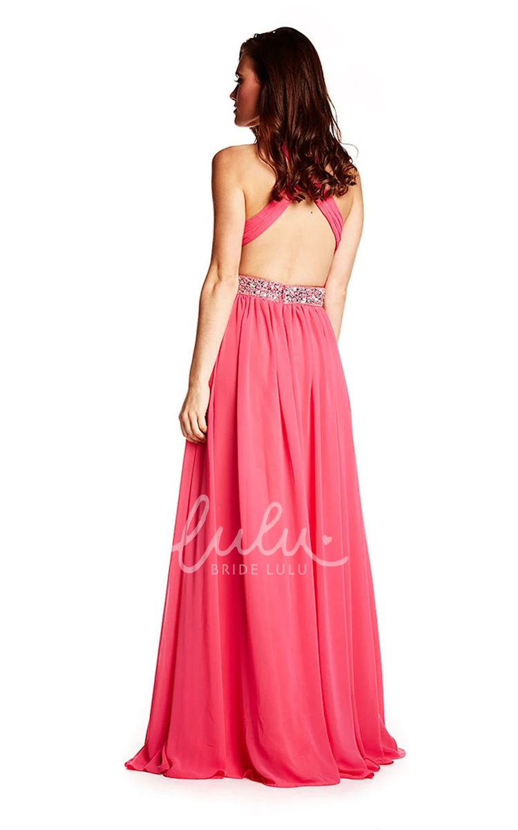 Ruched Halter Chiffon Prom Dress Flowy Prom Dress