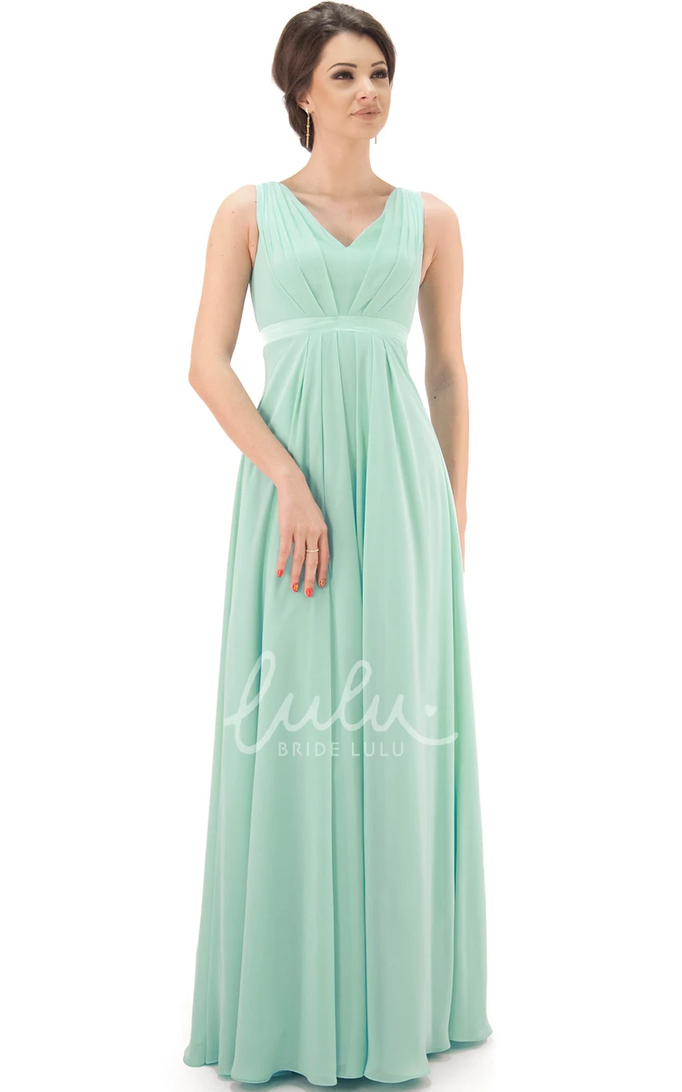 V-Neck Sleeveless Chiffon Bridesmaid Dress Flowy Bridesmaid Dress