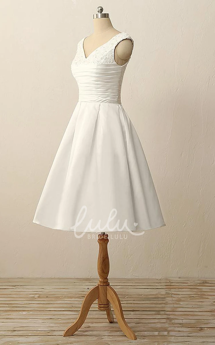 Satin V-Neck Dress with Beading Pleats and Appliques