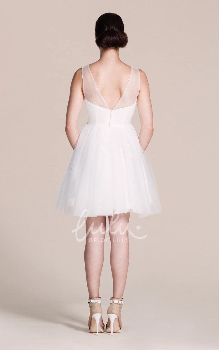 Tulle Illusion Neckline Short Bridesmaid Dress in A-line Style