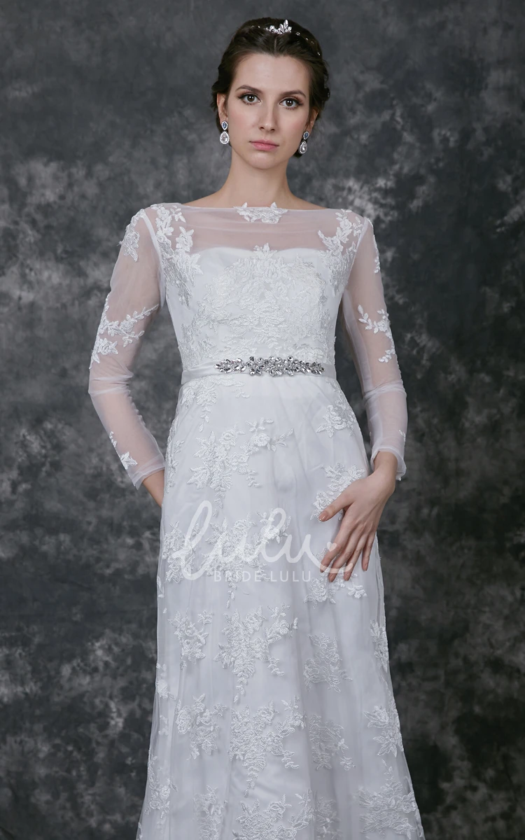 Crystal Detailed Sheer Sleeve Lace Dress