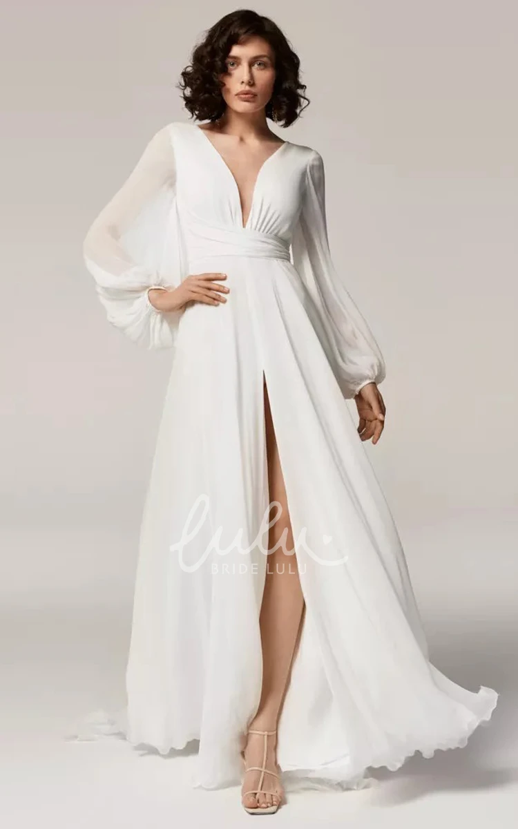 Poet A Line Wedding Dress with Ruching Modern 3/4 Sleeve Chiffon