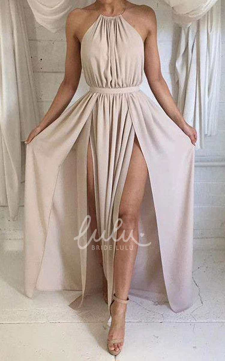 Halter Split Chiffon Prom Dress Elegant & Floor Length