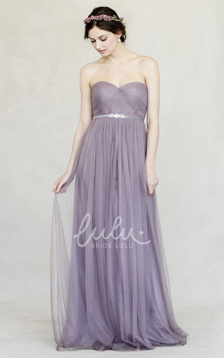 Floor-Length Empire Tulle Bridesmaid Dress Jeweled & Sweetheart