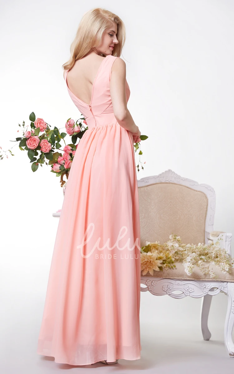 Elegant A-line Chiffon Bridesmaid Dress with Bateau Neck and V Back