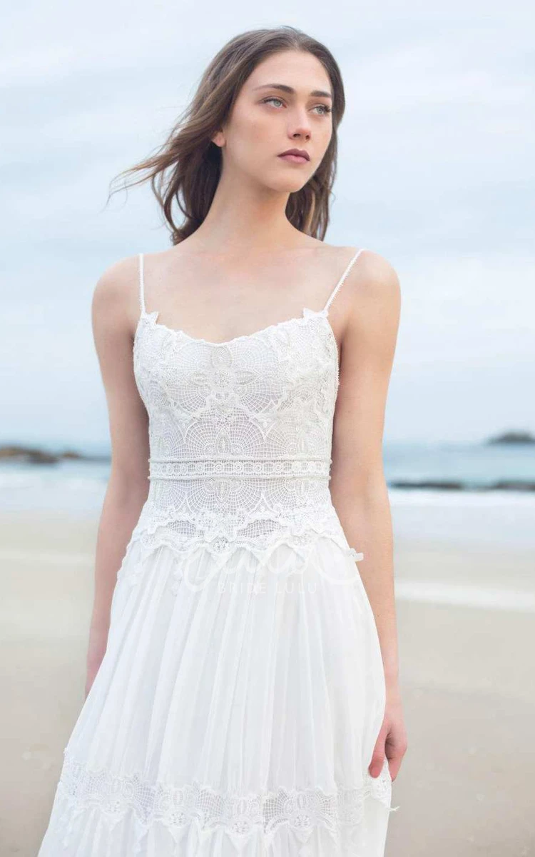 Boho Beach Wedding Dress Spaghetti Sleeveless Chiffon 