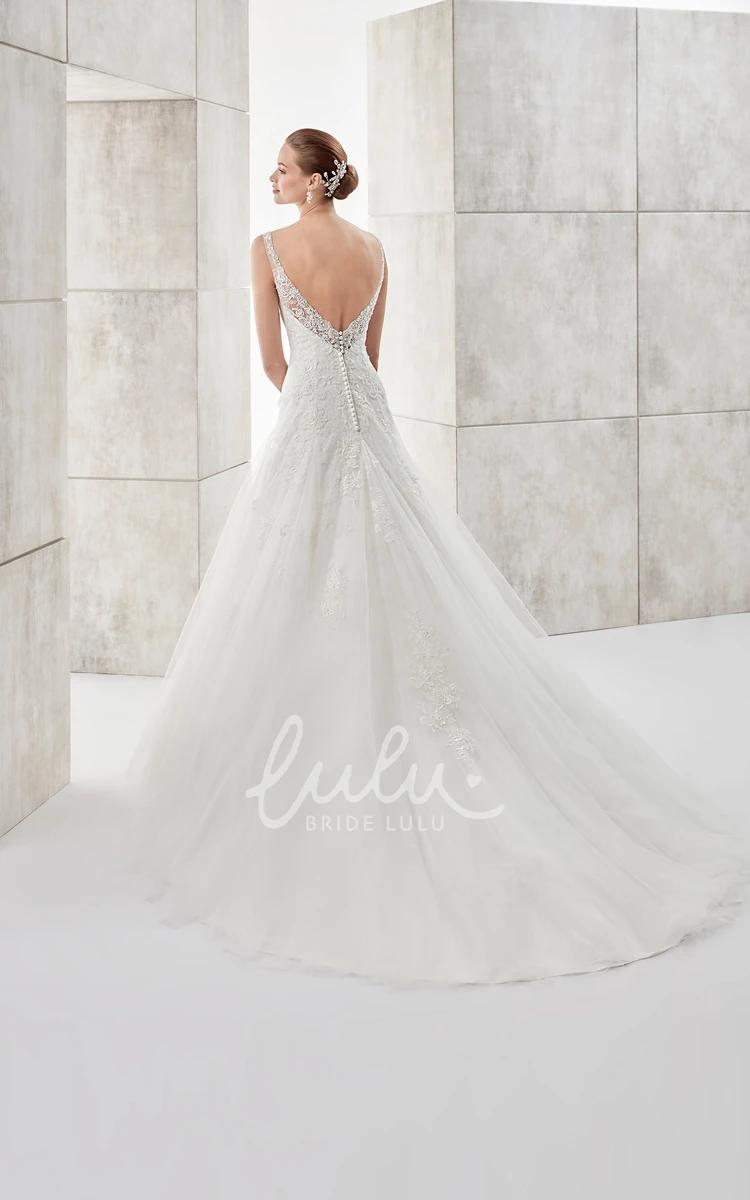 Illusive Lace V-neck A-line Wedding Dress with Low-V Back