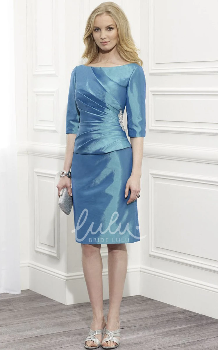 Satin Mother Of The Bride Dress Knee-Length Scoop Neck Ruched Half Sleeve