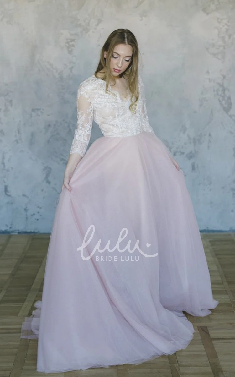 3/4 Sleeve Tulle Lace Wedding Dress Beautiful Bridal Gown